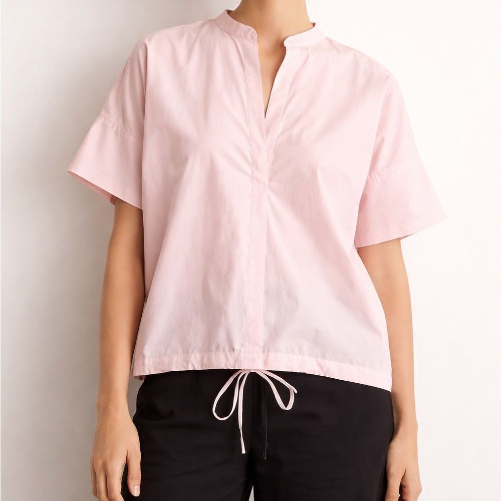 Vince Pink Poplin Drawstring Popover Top Blouse XS